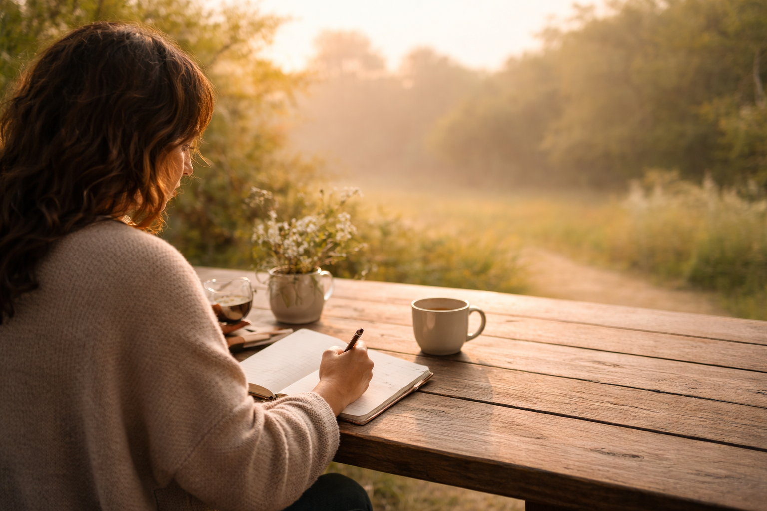 A peaceful forest scene that evokes mindfulness